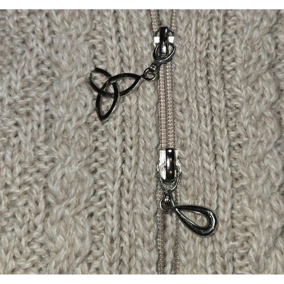 Aran Craft Tan Oatmeal Merino Wool Zip Front Cape New Cable Knit Sweater Cream M - Picture 9 of 13